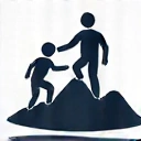 Ikona symbolizująca wsparcie i motywację, przedstawiająca dwie dłonie wspierające się nawzajem lub osobę wspinającą się na szczyt z pomocą.